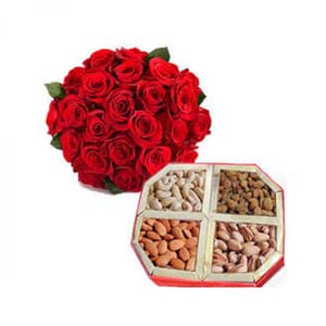 25 Red Roses with 500gm Mixed Dry Fruits